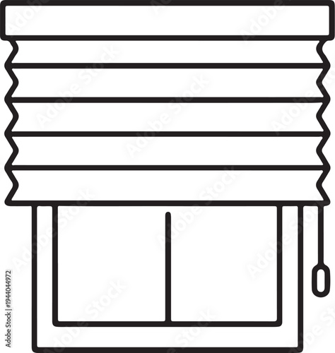 Illustration of black and white line drawing of a window with closed blinds