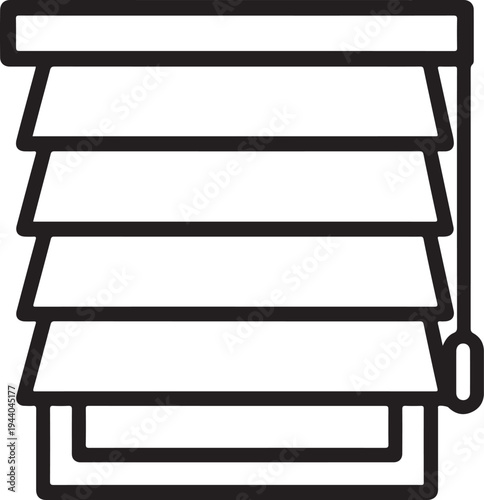 Illustration of black and white illustration of a window blind with cord