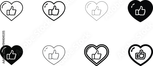 Collection of heart shaped like icons with thumbs up
