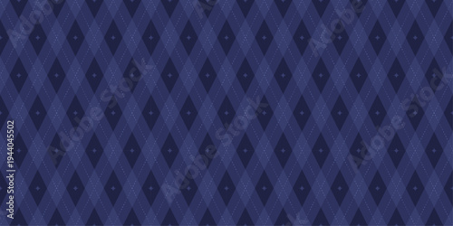 Navy Blue Rhombus Seamless Pattern. Abstract geometric repeat background with star. Elegant traditional ornament for clothing, tablecloth and wrapping paper. Print texture. Vector illustration art