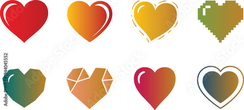 Set of colorful map pointer and pin icons with heart love valentine symbols in red and pink vector design