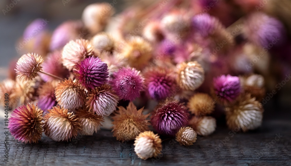 Fototapeta premium dried gomphren flowers still life macro photo