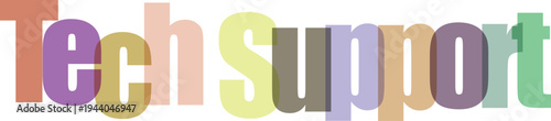 Colorful Overlapping Opaque Text Spelling 'Tech Support' on White Background
