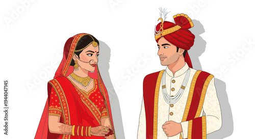 Indian Bride and Groom in Traditional Wedding Attire