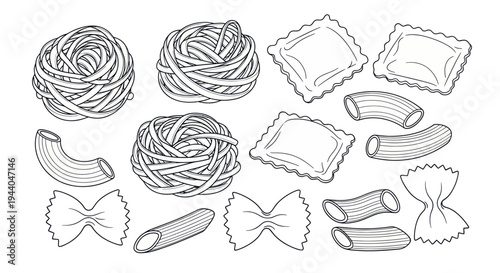 Hand-drawn Italian Pasta Assortment - Food Illustration
