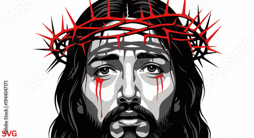 Jesus Christ Face with Crown of Thorns and Blood