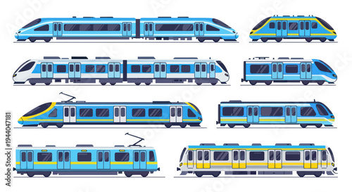 Modern High-Speed Trains Collection: Blue and White Passenger Transport