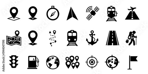 Various transportation and navigation icons displayed on a white background