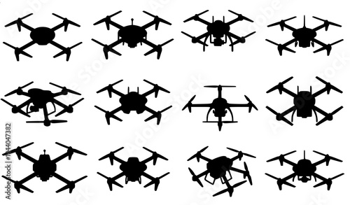 Complete Drone Silhouette Set – Quadcopters, Hexacopters, and Multi-Rotor UAVs Vector