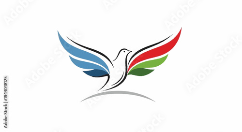 Abstract Dove Symbol With Colorful Wings Spread Out.