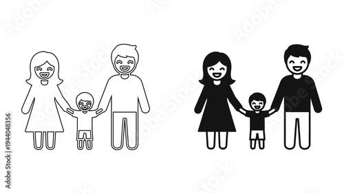 Happy Family Icon with Parents and Child Holding Hands for Insurance Community and Social Support Concept