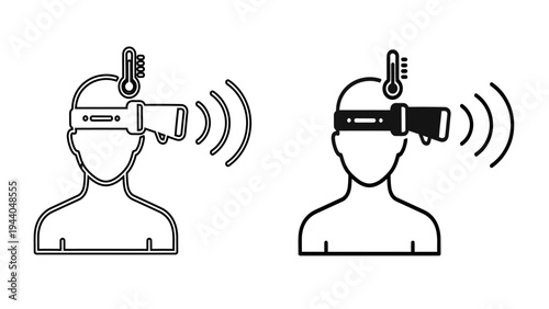 Non-Contact Infrared Thermometer Icon  with Forehead Temperature Scanner and Fever Detection for Healthcare Safety, Medical Screening, and Pandemic Prevention Design