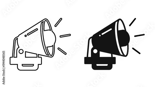Megaphone Speaker Icon  with Outline and Solid Loudspeaker Styles for Digital Marketing, News Announcements, and Social Media Promotion Design