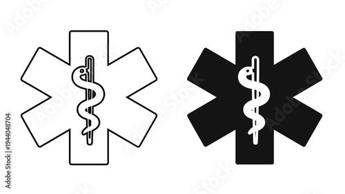 Star of Life Medical Icon Emergency EMS Symbol with Rod of Asclepius for Healthcare and First Aid