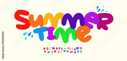 Summer Font Logo Alphabet Bright Colorful Letter Set Modern Typography, Festival Typographic Design for Birthday Title Text, Fest Typo Poster Headline, Rounded Tropical Color Fonts. Vector Typeface