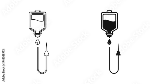 Medical IV Bag and Intravenous Drip Icon Hospital Fluid Therapy and Saline Infusion Symbol
