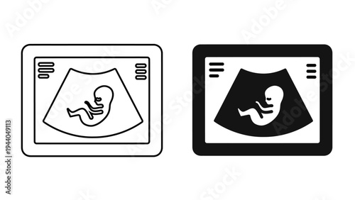 Ultrasound Pregnancy Scan Icon  Fetus Sonogram Monitor for Prenatal Care and Obstetrics Symbols