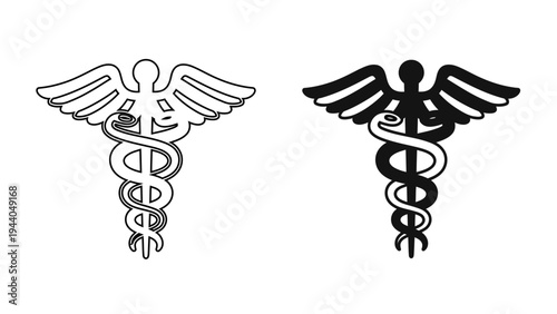 Caduceus Medical Symbol Icon  Professional Healthcare Staff with Snakes and Wings Line and Glyph Style