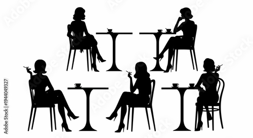 Woman Silhouette Cafe Table Coffee Cup Cigarette Isolated White Background