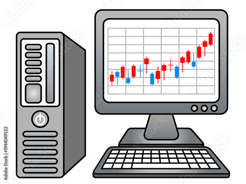 パソコンと株価チャートのイラスト素材2