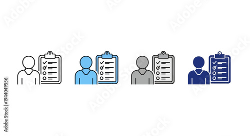 Checklist Icon Set: Person and Clipboard Variations