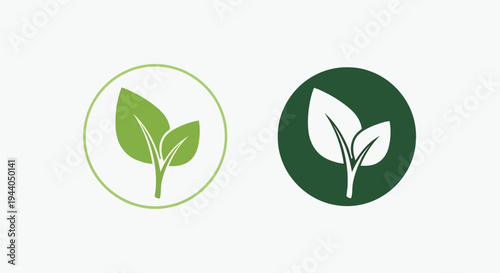 Contrast of green leaf icons in light and dark circular backgrounds Vector
