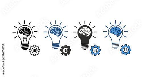 Brainstorming Ideas: Lightbulb with Brain, Gears - Innovation Concept