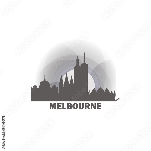 Australia Melbourne cityscape skyline panorama vector flat logo, icon. Australian city emblem, clip art with landmarks and buildings silhouettes