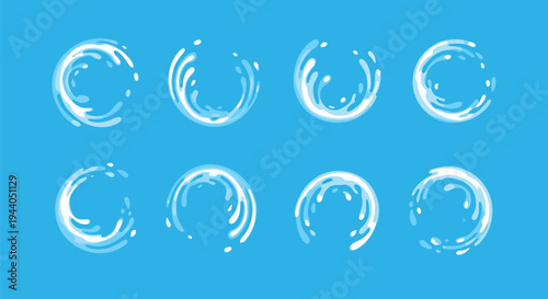 Abstract geometric patterns featuring circular designs with dynamic white lines on blue background Vector