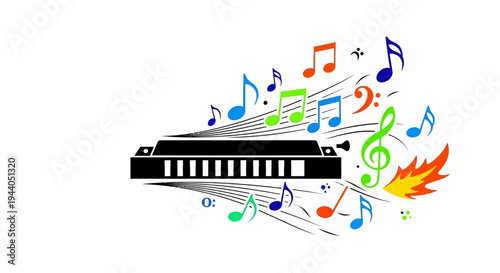 Musical instrument with colorful notes.