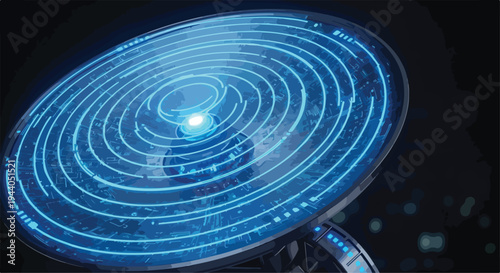 Abstract Blue Glowing Concentric Circles Technology Vector