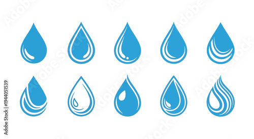 Collection of stylized water droplet icons in a modern design layout Vector