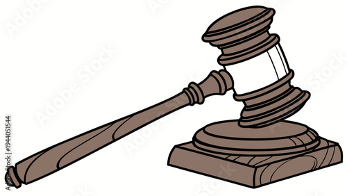 A vector graphic illustration of a gavel and sound block on a white background