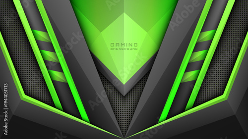 Futuristic Gaming Background in Neon Green and Metallic Black, Esports Digital Backdrop Banner for Gamers