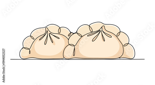Minimalist Line Drawing of Dumplings with Filling and Wrappers