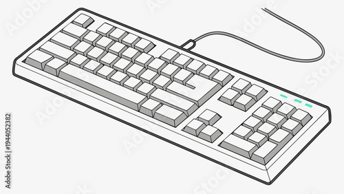 A vector graphic illustration of a computer keyboard with a cord