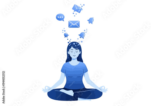 Mindful Digital Detox A Woman Meditating to Reclaim Peace from Overwhelming Notifications