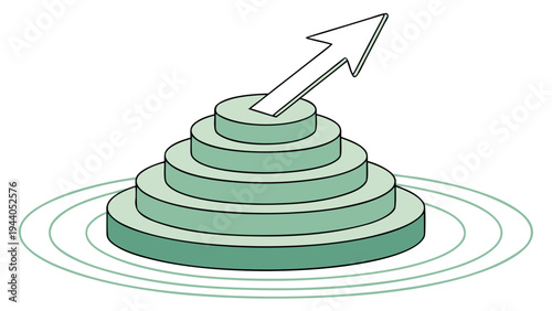 A green pyramid chart with an upward arrow indicating growth and progress in a minimalist vector graphic design