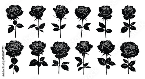 Elegant monochromatic black roses arranged in a symmetrical grid pattern Vector