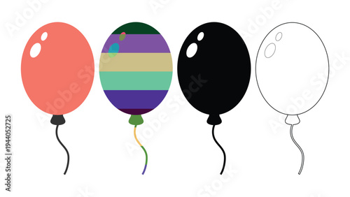 Set of Diverse Party Balloon Vector Illustrations