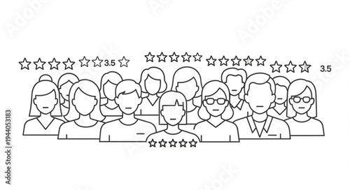 Group of people with stars indicating rating and review.