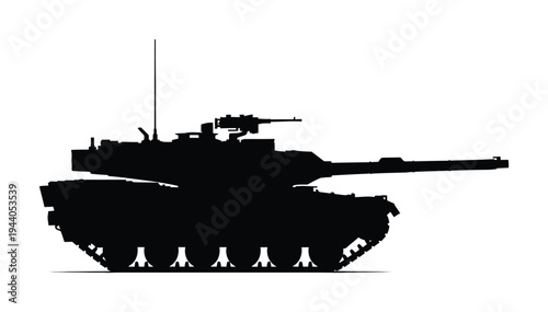 Vector of a modern military tank with a large gun barrel and antenna