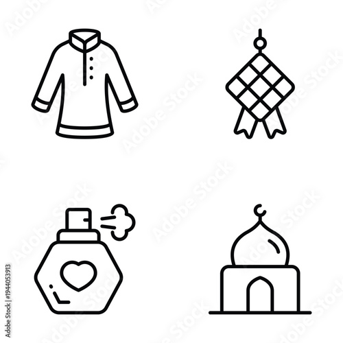 Collection of Islamic Ramadan holiday icons in a clean, simple line art style