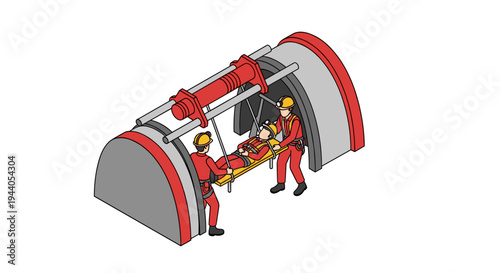 Medical personnel transport patient on stretcher into emergency shelter.