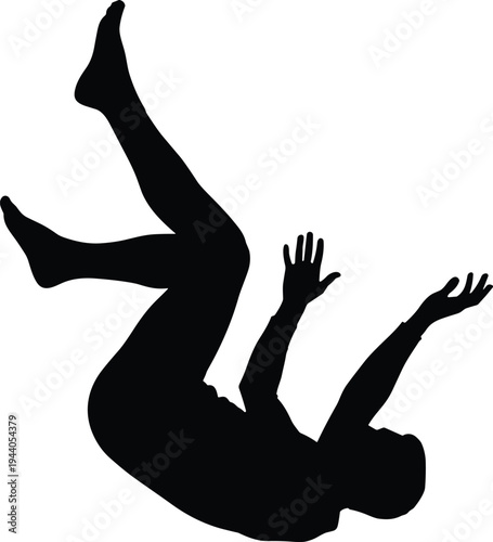 Falling person silhouette, accident risk concept, human fall danger, workplace safety awareness, emergency situation illustration, body falling motion graphic