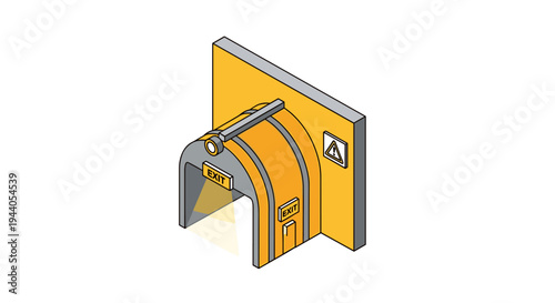 Isometric illustration of a yellow and gray industrial safety lock.