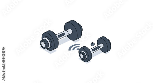 Isometric illustration of two dumbbells for fitness and weight training.