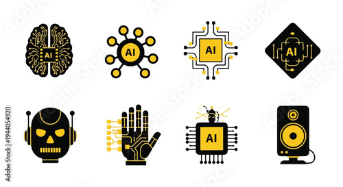 Set of 8 Artificial Intelligence and Technology Vector Icons