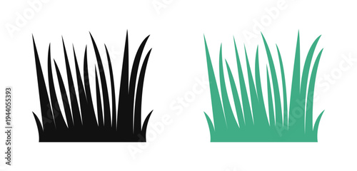 black and green grass tuft silhouette isolated on white background vector 