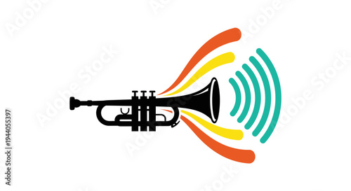 Black trumpet with sound waves coming.